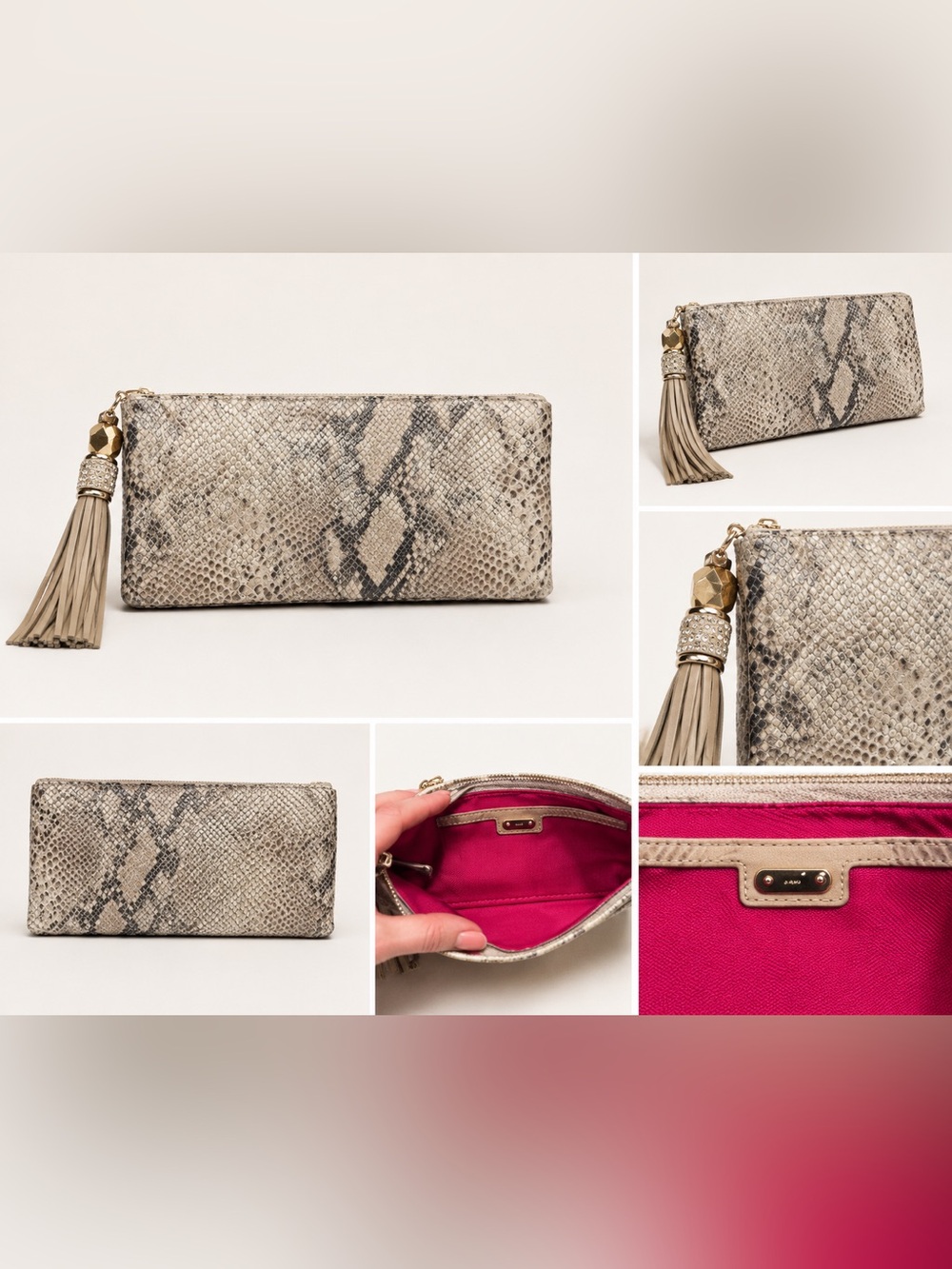 Rafe metallic leather clutch with tassel